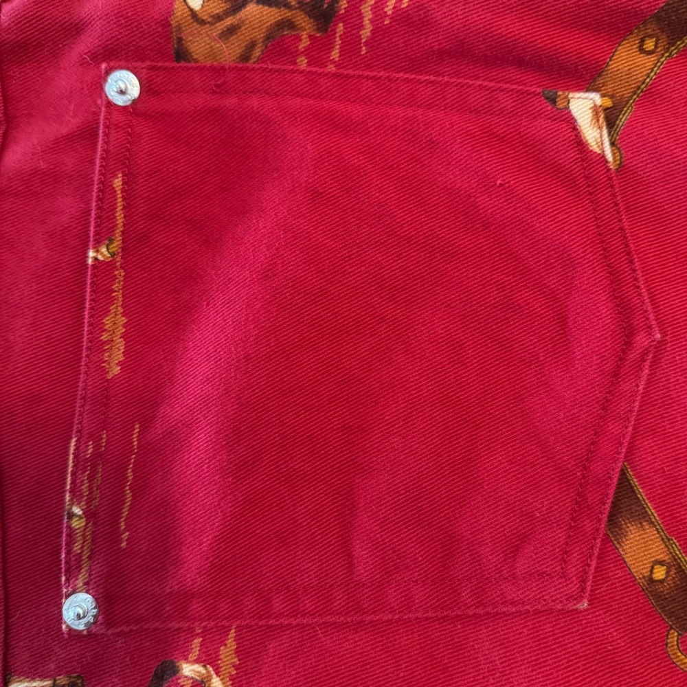 Vintage Ralph Lauren Skirt Horse Print Red Denim Long Women's Size 12 80s 90s - Picture 11 of 14